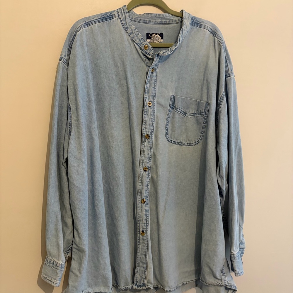 Vintage 955 100% Cotton Denim Button Front Mandarin Collar Shirt 4x 4x-large